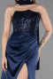 Robe de Soirée Longue Satin Bleu Marine ABU6276