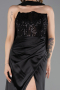 Robe de Soirée Longue Satin Noir ABU6276