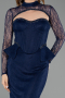 Robe de Soirée Longue Dantelle Bleu Marine ABU6278