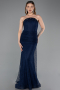 Robe Queue de Poisson Longue Dantelle Bleu Marine ABU6256