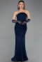 Robe Queue de Poisson Longue Dantelle Bleu Marine ABU6256