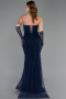Robe Queue de Poisson Longue Dantelle Bleu Marine ABU6256