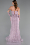 Robe Queue de Poisson Longue Dantelle Lavande ABU6256