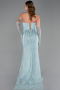 Robe Queue de Poisson Longue Dantelle Menthe ABU6256
