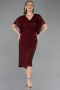 Robe De Invitation Grande Taille Midi Perlé Rouge Bordeaux ABK2642