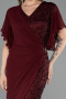 Robe De Invitation Grande Taille Midi Perlé Rouge Bordeaux ABK2642