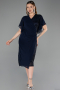 Robe De Invitation Grande Taille Midi Perlé Bleu Marine ABK2642