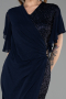 Robe De Invitation Grande Taille Midi Perlé Bleu Marine ABK2642