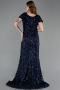 Robe De Soirée Grande Taille Longue Squameuse Bleu Marine ABU6282