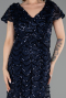 Robe De Soirée Grande Taille Longue Squameuse Bleu Marine ABU6282