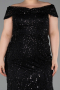 Robe Grande Taille Longue Perlé Noir ABU5936