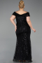 Robe Grande Taille Longue Perlé Noir ABU5936