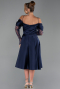 Robe De Invitation Grande Taille Midi Satin Bleu Marine ABK2652