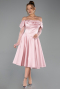 Robe De Invitation Grande Taille Midi Satin Poudre ABK2652