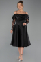 Robe De Invitation Grande Taille Midi Satin Noir ABK2652