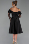 Robe De Invitation Grande Taille Midi Satin Noir ABK2652