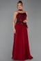 Robe de Soirée Longue Mousseline Rouge Bordeaux ABU5486