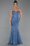 Robe de Soirée Longue Lacé Indigo ABU6159