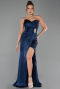 Robe de Soirée Longue Mousseline Bleu Marine ABU6296