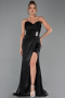 Robe de Soirée Longue Mousseline Noir ABU6296