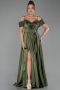 Robe de Soirée Longue Satin Kaki ABU6297