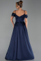 Robe de Soirée Longue Satin Bleu Marine ABU6297