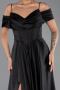 Robe de Soirée Longue Satin Noir ABU6297