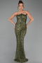 Robe de Soirée Longue Squameuse Kaki ABU6298