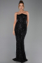 Robe de Soirée Longue Squameuse Noir ABU6298