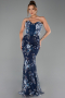 Robe de Soirée Longue Bleu Marine ABU6299