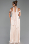 Robe de Soirée Longue Mousseline Beige ABU6300
