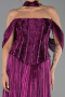 Robe de Soirée Longue Mousseline Fushia ABU6300