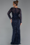 Robe de Soirée Longue Perlé Bleu Marine ABU5649