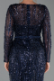 Robe de Soirée Longue Perlé Bleu Marine ABU5649