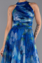 Robe de Soirée Longue Bleu Saxe ABU6294