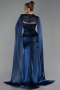 Robe de Soirée Longue Mousseline Bleu Marine ABU6296