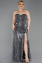 Robe de Soirée Grande Taille Longue Perlé Anthracite ABU6206