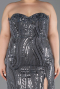 Robe de Soirée Grande Taille Longue Perlé Anthracite ABU6206