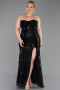 Robe de Soirée Grande Taille Longue Perlé Noir ABU6206