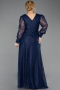 Robe de Soirée Grande Taille Longue Dantelle Bleu Marine ABU6272