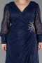 Robe de Soirée Grande Taille Longue Dantelle Bleu Marine ABU6272