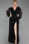 Robe de Soirée Grande Taille Longue Dantelle Noir ABU6272