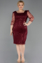 Robe De Invitation Grande Taille Perlé Midi Rouge Bordeaux ABK2580