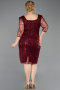 Robe De Invitation Grande Taille Perlé Midi Rouge Bordeaux ABK2580