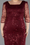 Robe De Invitation Grande Taille Perlé Midi Rouge Bordeaux ABK2580