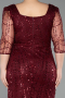 Robe De Invitation Grande Taille Perlé Midi Rouge Bordeaux ABK2580