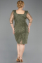 Robe De Invitation Grande Taille Perlé Midi Kaki Clair ABK2580