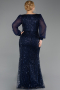 Robe Grande Taille Longue Perlé Bleu Marine ABU6292