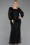 Robe Grande Taille Longue Perlé Noir ABU6292