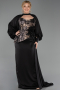 Robe Grande Taille Longue Satin Noir ABU6304